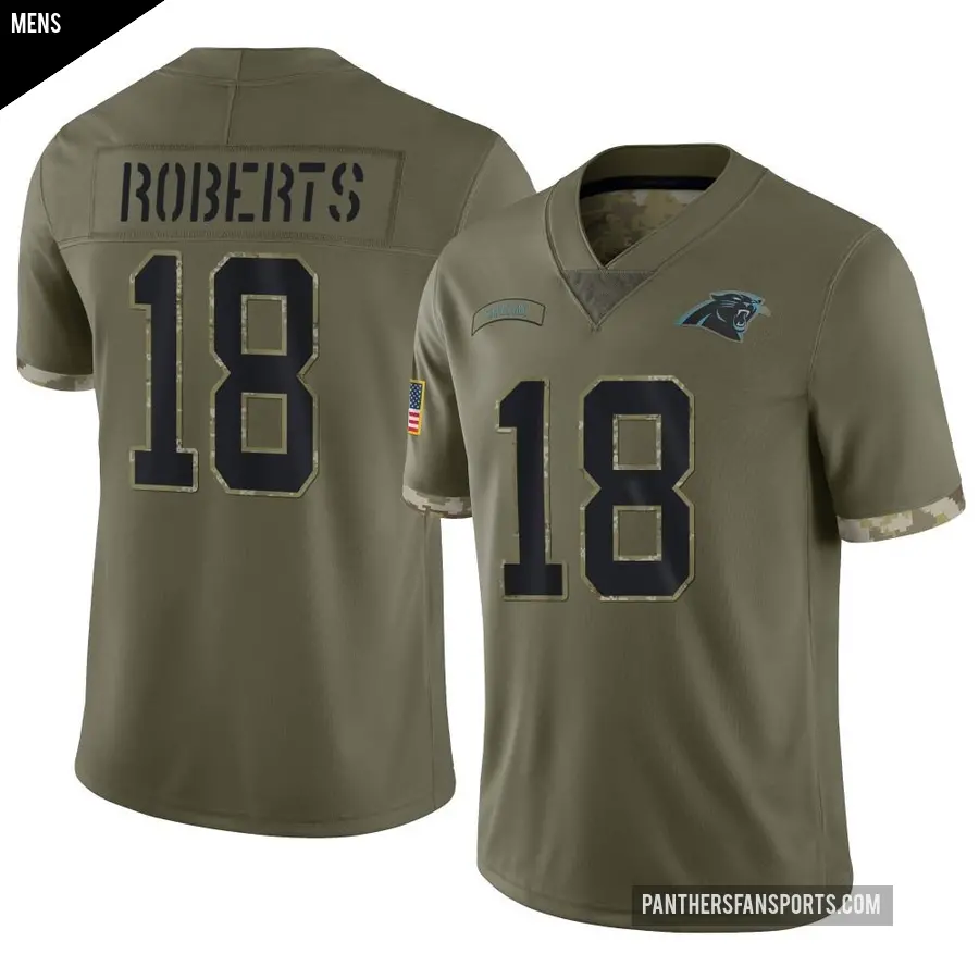 Men s Carolina Panthers 18 Andre Roberts Olive Limited 2022 Salute To Service Jersey Panthers Store